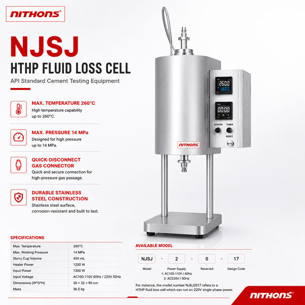 NJSJ HTHP Fluid Loss Cell for assessing fluid filtration control under downhole temperature and pressure