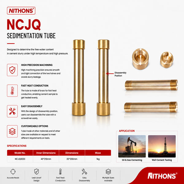 NCJQ Sedimentation Tube used for assessing particle settling and density variance in ultra-low density cement slurries