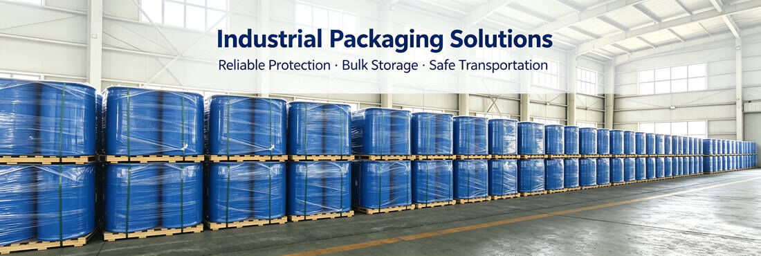 Palletized liquid drums of CG116L stored in Kelioil chemical warehouse ready for export shipment