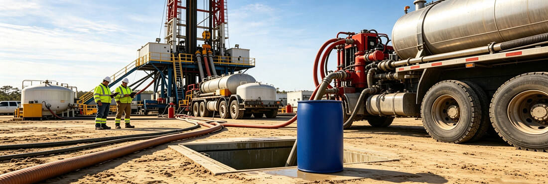 On-site liquid cementing unit operating with CG116L liquid fluid loss additive
